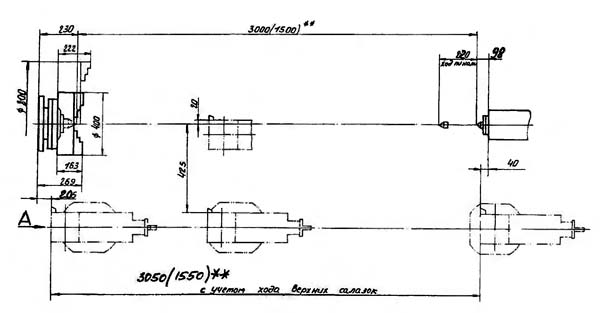 Габаритні розміри робочого простору токарно-гвинторізного верстата 16К40 16К40 Габаритні розміри робочого простору токарно-гвинторізного верстата 16К40
